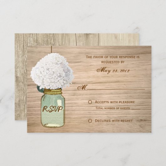 Land Rustic Mason Jar Hydrangea RSVP (Voorkant / Achterkant)