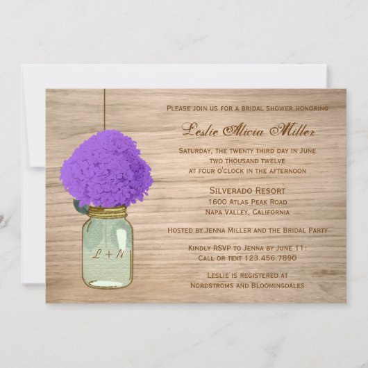 Land Rustic Mason Jar Hydrangea Vrijgezellenfeest Kaart (Voorkant)