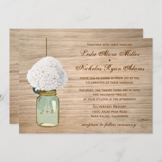 Land Rustic Mason Jar Hydrangea Wedding Kaart (Voorkant / Achterkant)