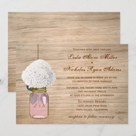 Land Rustic Mason Jar Hydrangea Wedding Kaart (Voorkant / Achterkant)