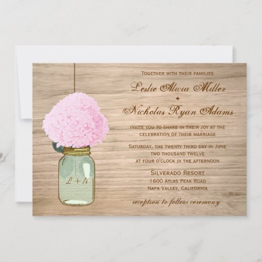 Land Rustic Mason Jar Hydrangea Wedding Kaart (Voorkant)