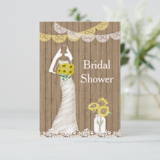 Land Rustic Mason Jar Sunflower Bridal Sh Kaart (Staand voorkant)