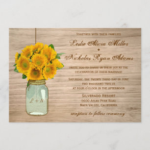 Land Rustic Mason Jar Sunflower Weddenschap Kaart