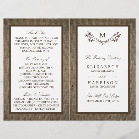 Land Rustic Monogram Branch & Burlap Wedding (Voorkant)