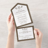 Land Rustic Monogram Branch & Burlap Wedding All In One Uitnodiging (Afscheurbaar)