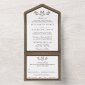 Land Rustic Monogram Branch & Burlap Wedding All In One Uitnodiging (Binnen)