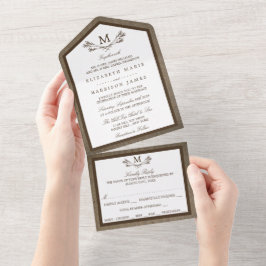 Land Rustic Monogram Branch & Burlap Wedding All In One Uitnodiging