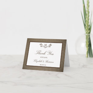 Land Rustic Monogram Branch & Burlap Wedding Bedankkaart