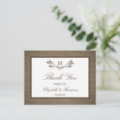 Land Rustic Monogram Branch & Burlap Wedding Briefkaart (Staand voorkant)