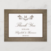 Land Rustic Monogram Branch & Burlap Wedding Briefkaart (Voorkant)