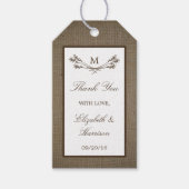Land Rustic Monogram Branch & Burlap Wedding Cadeaulabel (Voorkant)