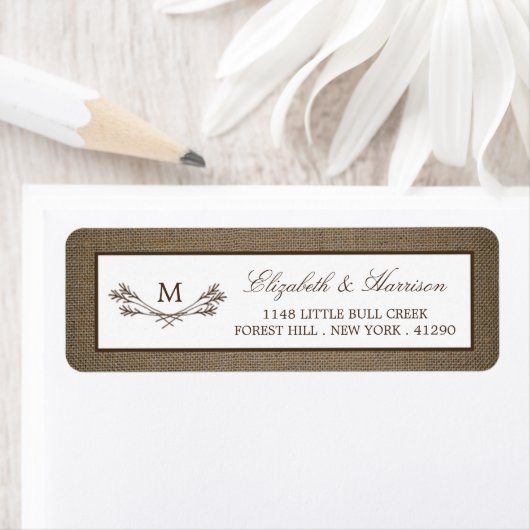 Land Rustic Monogram Branch & Burlap Wedding Etiket (Insitu)