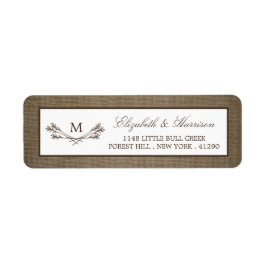 Land Rustic Monogram Branch & Burlap Wedding Etiket