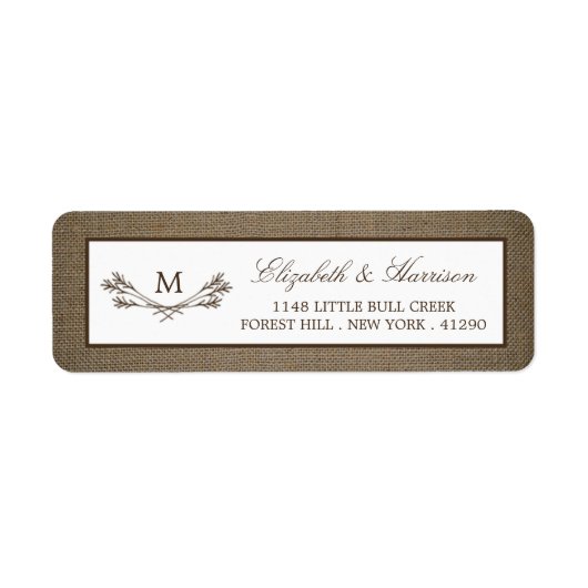 Land Rustic Monogram Branch & Burlap Wedding Etiket (Voorkant)