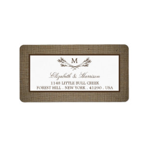 Land Rustic Monogram Branch & Burlap Wedding Etiket