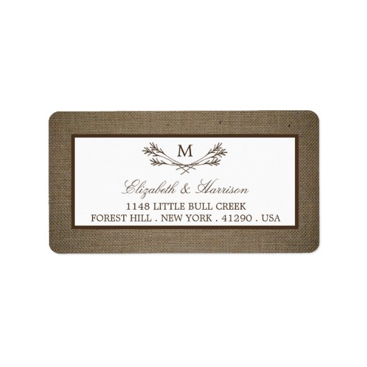Land Rustic Monogram Branch & Burlap Wedding Etiket (Voorkant)