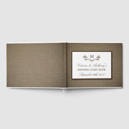 Land Rustic Monogram Branch & Burlap Wedding Gastenboek (Volledig)
