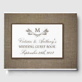 Land Rustic Monogram Branch & Burlap Wedding Gastenboek