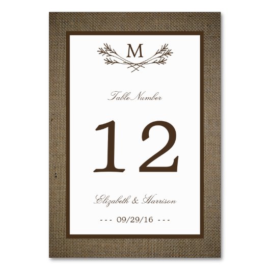 Land Rustic Monogram Branch & Burlap Wedding Kaart (Achterkant)