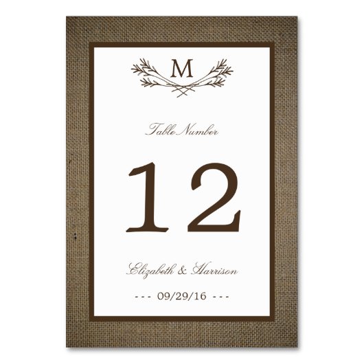 Land Rustic Monogram Branch & Burlap Wedding Kaart (Voorkant)
