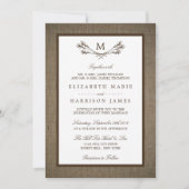 Land Rustic Monogram Branch & Burlap Wedding Kaart (Voorkant)