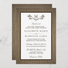 Land Rustic Monogram Branch & Burlap Wedding Kaart