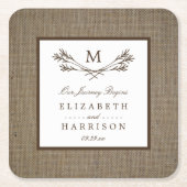 Land Rustic Monogram Branch & Burlap Wedding Kartonnen Onderzetters (Voorkant)