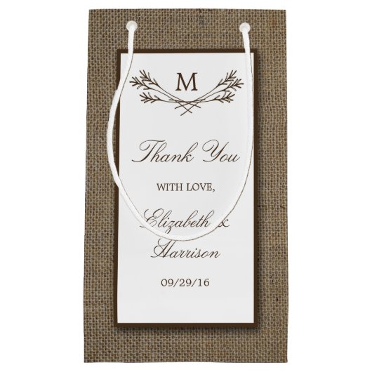 Land Rustic Monogram Branch & Burlap Wedding Klein Cadeauzakje (Voorkant)