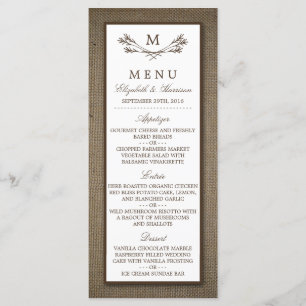Land Rustic Monogram Branch & Burlap Wedding Menu