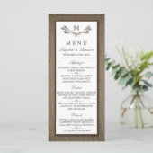 Land Rustic Monogram Branch & Burlap Wedding Menu (Staand voorkant)