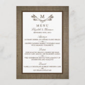 Land Rustic Monogram Branch & Burlap Wedding Menu (Voorkant)