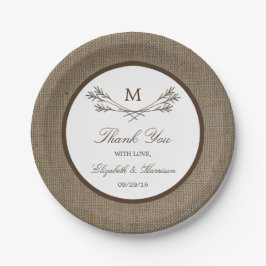 Land Rustic Monogram Branch & Burlap Wedding Papieren Bordje