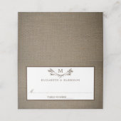 Land Rustic Monogram Branch & Burlap Wedding Plaatskaartje (Buitenkant ongevouwen)