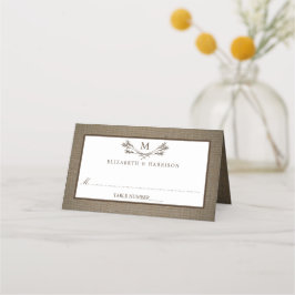 Land Rustic Monogram Branch & Burlap Wedding Plaatskaartje