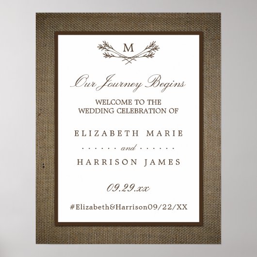 Land Rustic Monogram Branch & Burlap Wedding Poster (Voorkant)