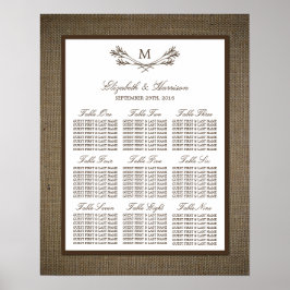 Land Rustic Monogram Branch & Burlap Wedding Poster