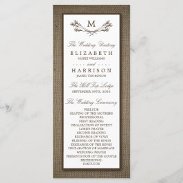 Land Rustic Monogram Branch & Burlap Wedding Programmakaart