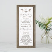 Land Rustic Monogram Branch & Burlap Wedding Programmakaart (Staand voorkant)