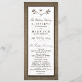 Land Rustic Monogram Branch & Burlap Wedding Programmakaart (Voorkant)