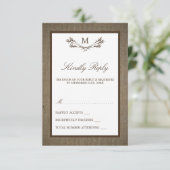 Land Rustic Monogram Branch & Burlap Wedding RSVP Kaartje (Staand voorkant)