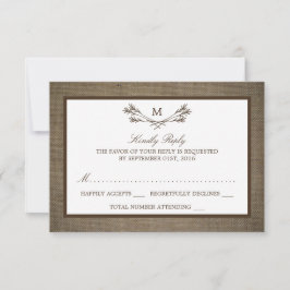 Land Rustic Monogram Branch & Burlap Wedding RSVP Kaartje