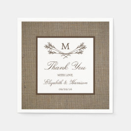 Land Rustic Monogram Branch & Burlap Wedding Servet
