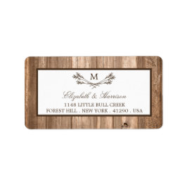 Land Rustic Monogram Branch & Wood Weddenschap Etiket