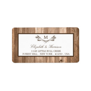 Land Rustic Monogram Branch & Wood Weddenschap Etiket
