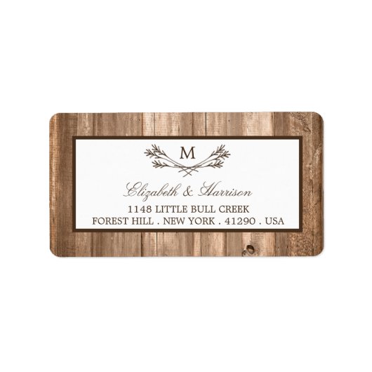 Land Rustic Monogram Branch & Wood Weddenschap Etiket (Voorkant)