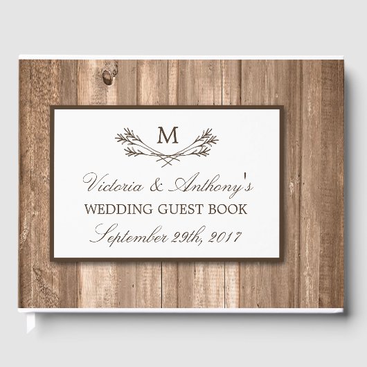 Land Rustic Monogram Branch & Wood Weddenschap Gastenboek (Voorkant)