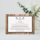 Land Rustic Monogram Branch & Wood Weddenschap Informatiekaartje (Staand voorkant)
