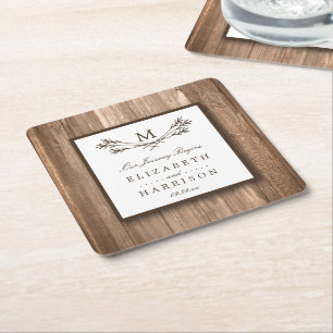 Land Rustic Monogram Branch & Wood Weddenschap Kartonnen Onderzetters