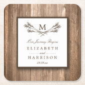 Land Rustic Monogram Branch & Wood Weddenschap Kartonnen Onderzetters (Voorkant)