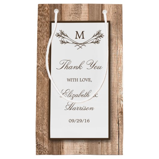 Land Rustic Monogram Branch & Wood Weddenschap Klein Cadeauzakje (Voorkant)